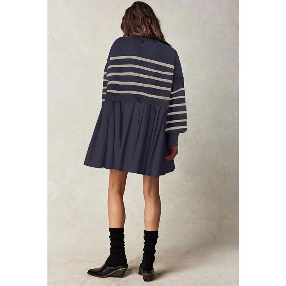 NEW Oversized Sweater Long Sleeve Crewneck Pullover Mini Dress S - Picture 3 of 5